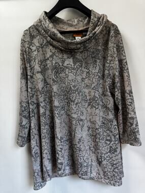 Ruby Rd Women’s XL Metallic Abstract Print Cowl Neck 3/4 Sleeve Tunic Top